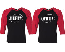 將圖片載入圖庫檢視器 Hubby and Wifey matching couple baseball shirts.Couple shirts, Red Black 3/4 sleeve baseball t shirts. Couple matching shirts.