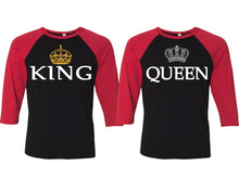 Load image into Gallery viewer, King and Queen matching couple baseball shirts.Couple shirts, Red Black 3/4 sleeve baseball t shirts. Couple matching shirts.