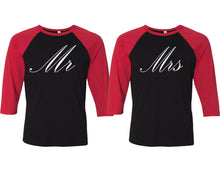 Load image into Gallery viewer, Mr and Mrs matching couple baseball shirts.Couple shirts, Red Black 3/4 sleeve baseball t shirts. Couple matching shirts.