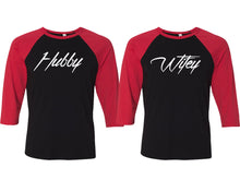 將圖片載入圖庫檢視器 Hubby and Wifey matching couple baseball shirts.Couple shirts, Red Black 3/4 sleeve baseball t shirts. Couple matching shirts.