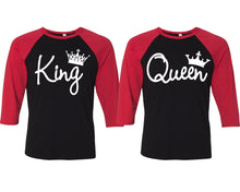 Load image into Gallery viewer, King and Queen matching couple baseball shirts.Couple shirts, Red Black 3/4 sleeve baseball t shirts. Couple matching shirts.