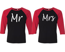 Load image into Gallery viewer, Mr and Mrs matching couple baseball shirts.Couple shirts, Red Black 3/4 sleeve baseball t shirts. Couple matching shirts.