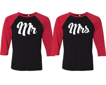 Load image into Gallery viewer, Mr and Mrs matching couple baseball shirts.Couple shirts, Red Black 3/4 sleeve baseball t shirts. Couple matching shirts.