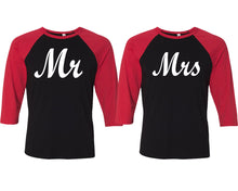 Load image into Gallery viewer, Mr and Mrs matching couple baseball shirts.Couple shirts, Red Black 3/4 sleeve baseball t shirts. Couple matching shirts.