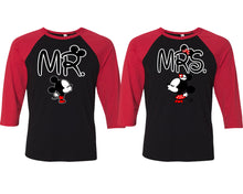 Load image into Gallery viewer, Mr and Mrs matching couple baseball shirts.Couple shirts, Red Black 3/4 sleeve baseball t shirts. Couple matching shirts.