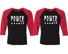 Load image into Gallery viewer, Power Couple matching couple baseball shirts.Couple shirts, Red Black 3/4 sleeve baseball t shirts. Couple matching shirts.