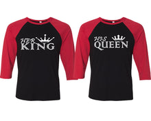 Load image into Gallery viewer, Her King and His Queen matching couple baseball shirts.Couple shirts, Red Black 3/4 sleeve baseball t shirts. Couple matching shirts.