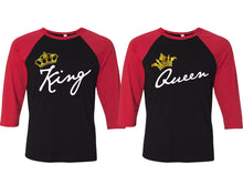 將圖片載入圖庫檢視器 King and Queen matching couple baseball shirts.Couple shirts, Red Black 3/4 sleeve baseball t shirts. Couple matching shirts.