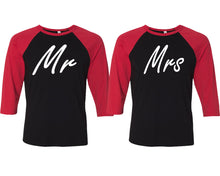 Load image into Gallery viewer, Mr and Mrs matching couple baseball shirts.Couple shirts, Red Black 3/4 sleeve baseball t shirts. Couple matching shirts.