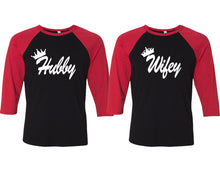 將圖片載入圖庫檢視器 Hubby and Wifey matching couple baseball shirts.Couple shirts, Red Black 3/4 sleeve baseball t shirts. Couple matching shirts.
