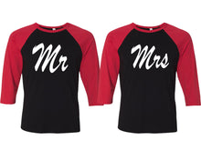 Load image into Gallery viewer, Mr and Mrs matching couple baseball shirts.Couple shirts, Red Black 3/4 sleeve baseball t shirts. Couple matching shirts.