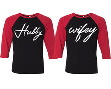 將圖片載入圖庫檢視器 Hubby and Wifey matching couple baseball shirts.Couple shirts, Red Black 3/4 sleeve baseball t shirts. Couple matching shirts.