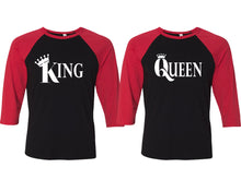 Load image into Gallery viewer, King and Queen matching couple baseball shirts.Couple shirts, Red Black 3/4 sleeve baseball t shirts. Couple matching shirts.