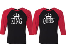 Load image into Gallery viewer, King and Queen matching couple baseball shirts.Couple shirts, Red Black 3/4 sleeve baseball t shirts. Couple matching shirts.