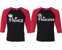 將圖片載入圖庫檢視器 Prince and Princess matching couple baseball shirts.Couple shirts, Red Black 3/4 sleeve baseball t shirts. Couple matching shirts.