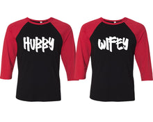 將圖片載入圖庫檢視器 Hubby and Wifey matching couple baseball shirts.Couple shirts, Red Black 3/4 sleeve baseball t shirts. Couple matching shirts.