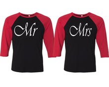 Load image into Gallery viewer, Mr and Mrs matching couple baseball shirts.Couple shirts, Red Black 3/4 sleeve baseball t shirts. Couple matching shirts.