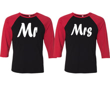 Load image into Gallery viewer, Mr and Mrs matching couple baseball shirts.Couple shirts, Red Black 3/4 sleeve baseball t shirts. Couple matching shirts.