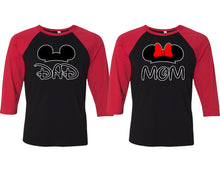 Load image into Gallery viewer, Dad and Mom matching couple baseball shirts.Couple shirts, Red Black 3/4 sleeve baseball t shirts. Couple matching shirts.