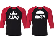Load image into Gallery viewer, King and Queen matching couple baseball shirts.Couple shirts, Red Black 3/4 sleeve baseball t shirts. Couple matching shirts.
