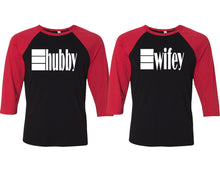 將圖片載入圖庫檢視器 Hubby and Wifey matching couple baseball shirts.Couple shirts, Red Black 3/4 sleeve baseball t shirts. Couple matching shirts.