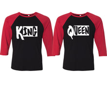 Load image into Gallery viewer, King and Queen matching couple baseball shirts.Couple shirts, Red Black 3/4 sleeve baseball t shirts. Couple matching shirts.