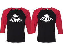 Load image into Gallery viewer, King and Queen matching couple baseball shirts.Couple shirts, Red Black 3/4 sleeve baseball t shirts. Couple matching shirts.