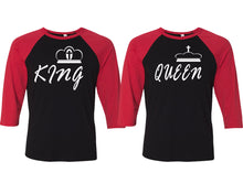 Load image into Gallery viewer, King and Queen matching couple baseball shirts.Couple shirts, Red Black 3/4 sleeve baseball t shirts. Couple matching shirts.