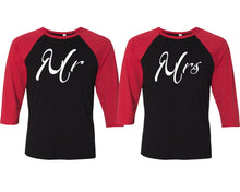 Load image into Gallery viewer, Mr and Mrs matching couple baseball shirts.Couple shirts, Red Black 3/4 sleeve baseball t shirts. Couple matching shirts.