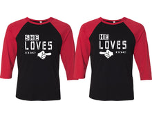 將圖片載入圖庫檢視器 She Loves Me and He Loves Me matching couple baseball shirts.Couple shirts, Red Black 3/4 sleeve baseball t shirts. Couple matching shirts.