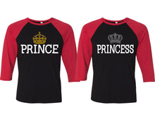 將圖片載入圖庫檢視器 Prince and Princess matching couple baseball shirts.Couple shirts, Red Black 3/4 sleeve baseball t shirts. Couple matching shirts.