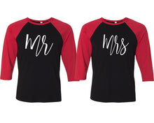Load image into Gallery viewer, Mr and Mrs matching couple baseball shirts.Couple shirts, Red Black 3/4 sleeve baseball t shirts. Couple matching shirts.