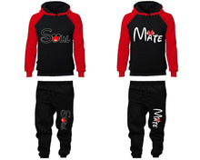 將圖片載入圖庫檢視器 Soul Mate matching top and bottom set, Red Black raglan hoodie and sweatpants sets for mens, raglan hoodie and jogger set womens. Matching couple joggers.