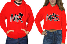 Load image into Gallery viewer, Mr and Mrs hoodies, Matching couple hoodies, Red pullover hoodie for man Red crop top hoodie for woman