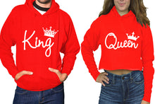 Load image into Gallery viewer, King and Queen hoodies, Matching couple hoodies, Red pullover hoodie for man Red crop top hoodie for woman