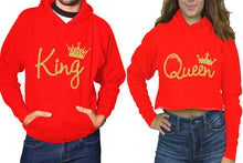 將圖片載入圖庫檢視器 King and Queen hoodies, Matching couple hoodies, Red pullover hoodie for man Red crop top hoodie for woman