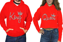 Load image into Gallery viewer, King and Queen hoodies, Matching couple hoodies, Red pullover hoodie for man Red crop top hoodie for woman