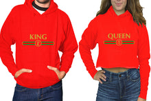 將圖片載入圖庫檢視器 King and Queen hoodies, Matching couple hoodies, Red pullover hoodie for man Red crop top hoodie for woman