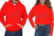 將圖片載入圖庫檢視器 King and Queen hoodies, Matching couple hoodies, Red pullover hoodie for man Red crop top hoodie for woman