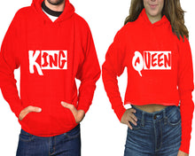 將圖片載入圖庫檢視器 King and Queen hoodies, Matching couple hoodies, Red pullover hoodie for man Red crop top hoodie for woman