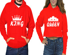 將圖片載入圖庫檢視器 King and Queen hoodies, Matching couple hoodies, Red pullover hoodie for man Red crop top hoodie for woman