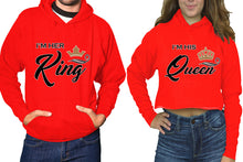 將圖片載入圖庫檢視器 King and Queen hoodies, Matching couple hoodies, Red pullover hoodie for man Red crop top hoodie for woman