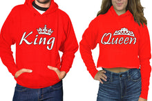 將圖片載入圖庫檢視器 King and Queen hoodies, Matching couple hoodies, Red pullover hoodie for man Red crop top hoodie for woman