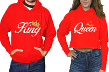 將圖片載入圖庫檢視器 King and Queen hoodies, Matching couple hoodies, Red pullover hoodie for man Red crop top hoodie for woman