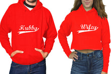 Load image into Gallery viewer, Hubby and Wifey hoodies, Matching couple hoodies, Red pullover hoodie for man Red crop hoodie for woman