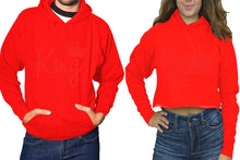 將圖片載入圖庫檢視器 King and Queen hoodies, Matching couple hoodies, Red pullover hoodie for man Red crop top hoodie for woman