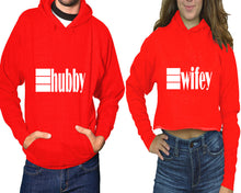 Load image into Gallery viewer, Hubby and Wifey hoodies, Matching couple hoodies, Red pullover hoodie for man Red crop top hoodie for woman