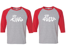 Load image into Gallery viewer, Her King and His Queen matching couple baseball shirts.Couple shirts, Red Grey 3/4 sleeve baseball t shirts. Couple matching shirts.
