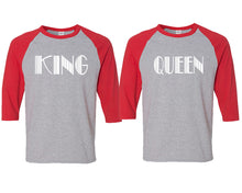 Load image into Gallery viewer, King and Queen matching couple baseball shirts.Couple shirts, Red Grey 3/4 sleeve baseball t shirts. Couple matching shirts.