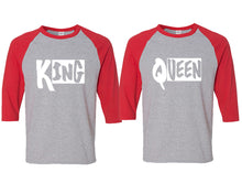 Load image into Gallery viewer, King and Queen matching couple baseball shirts.Couple shirts, Red Grey 3/4 sleeve baseball t shirts. Couple matching shirts.